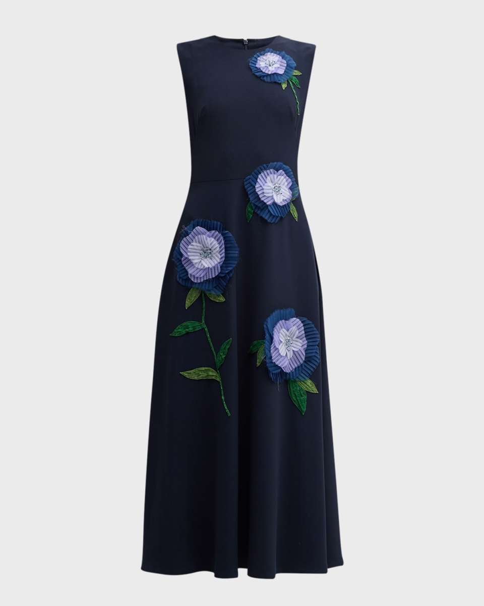 Floral Applique Sleeveless Midi Dress